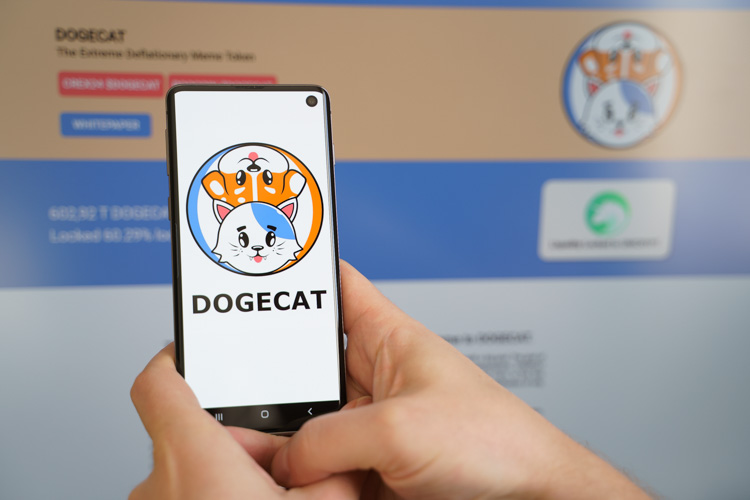 Криптовалюта Dogecat открыта на смартфоне.