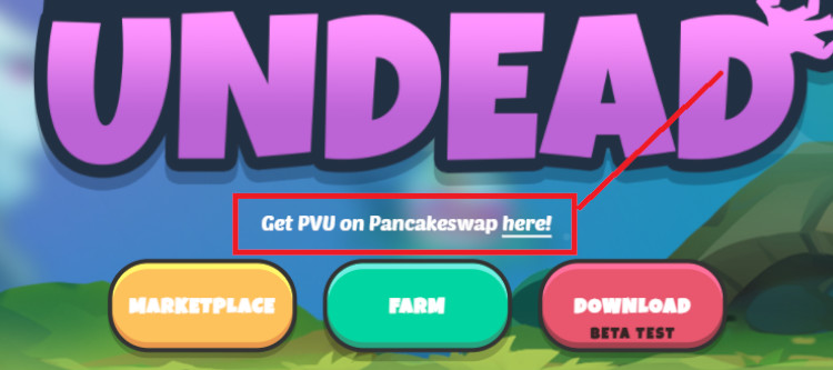 Кнопка перехода на PancakeSwap для приобретения PVU.