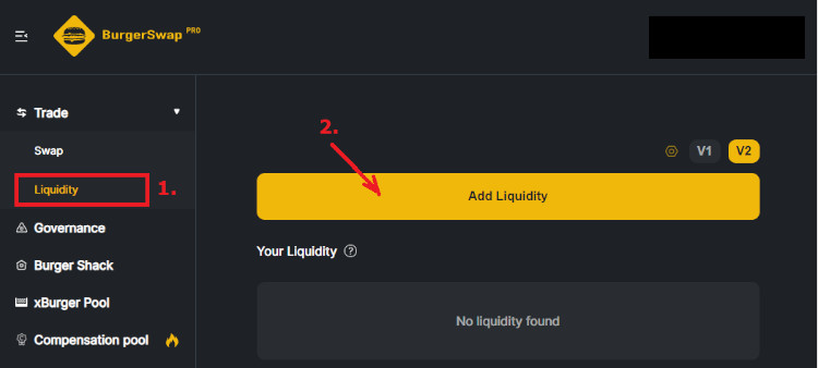 Раздел Liquidity на BurgerSwap для добавления LP токенов.