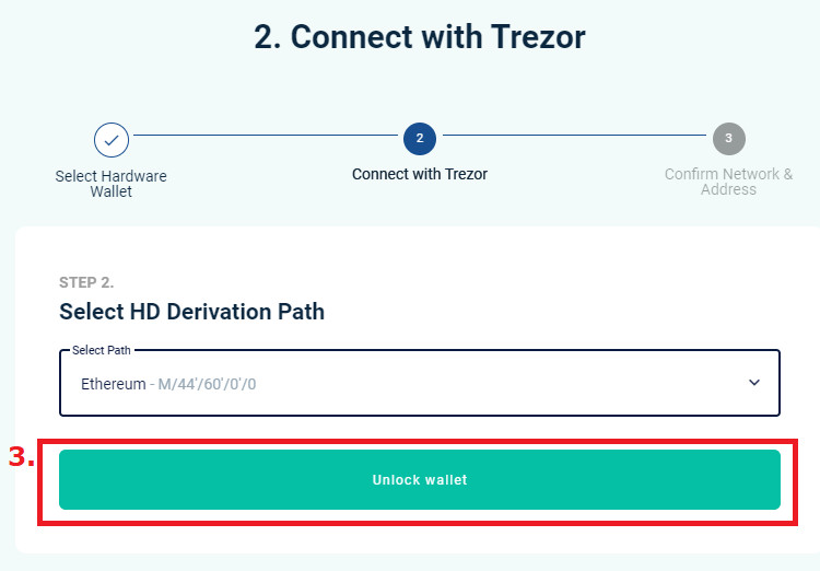 Выбор сети для подключения Trezor.