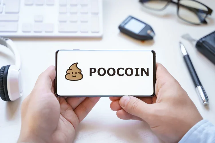 Токен PooCoin открыт на экране смартфона.