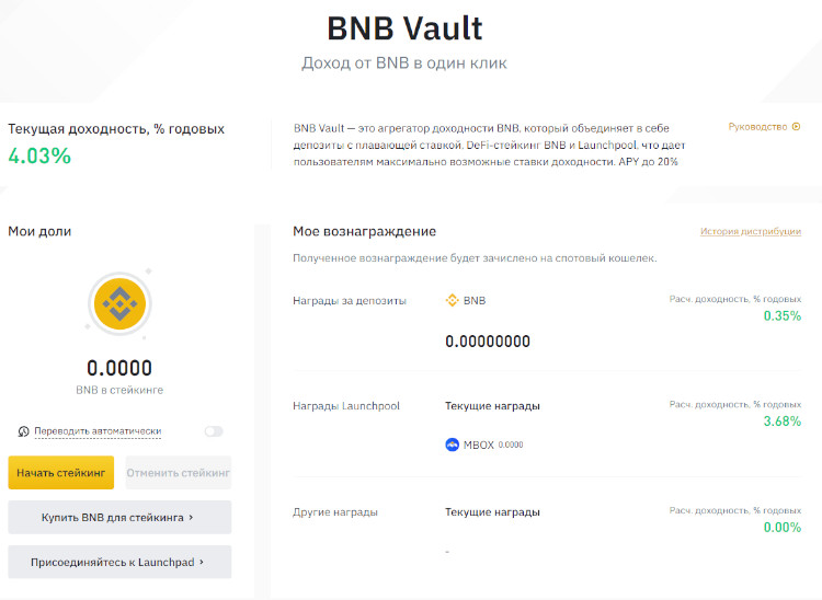 Текущие предложения на BNB Vault.