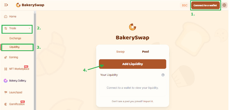 Окно создания ликвидности на BakerySwap.